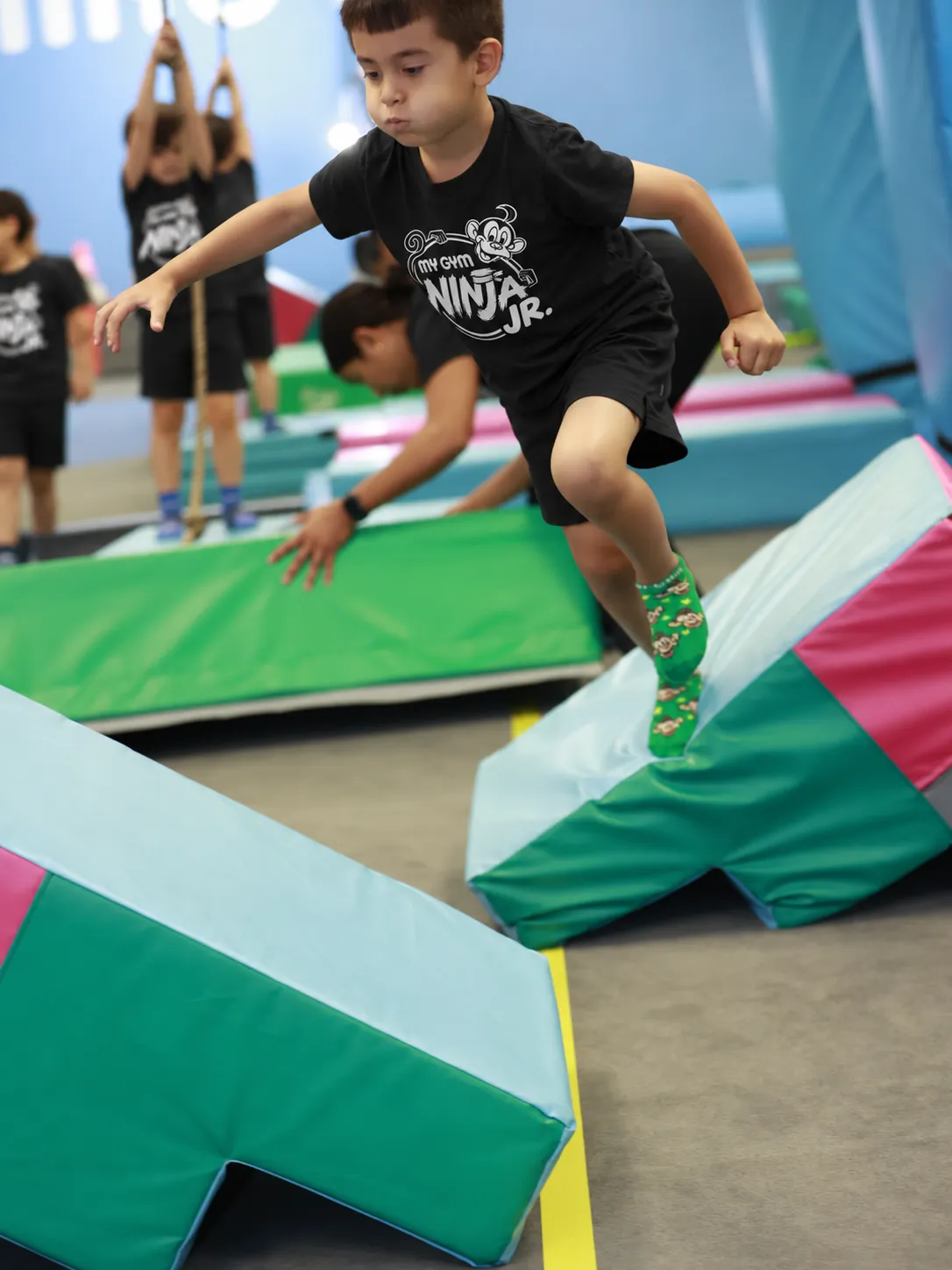 Kids taking on the obstacle course at My Gym Ninja Jr., Great World