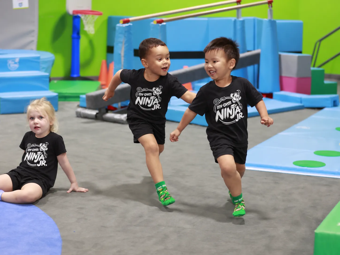 Kids taking on the obstacle course at My Gym Ninja Jr., Great World